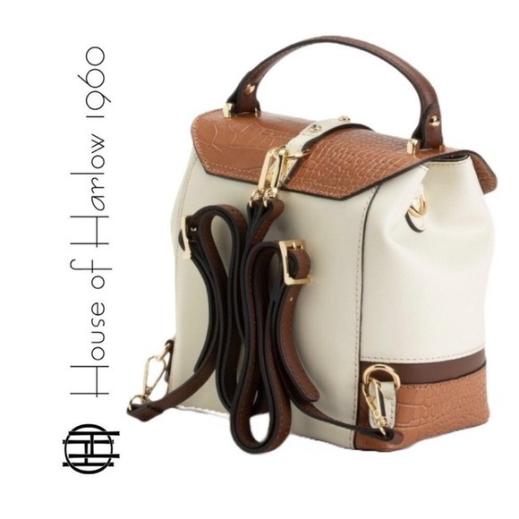 NWT House of Harlow 1960 Cream & Brown Stud Embellished Crossbody/Bag Backpack main image 7